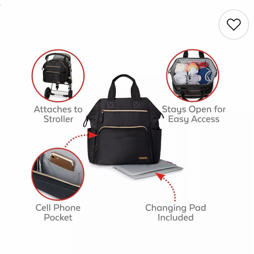 Skip Hop Black Baby Bag with Gold Accents